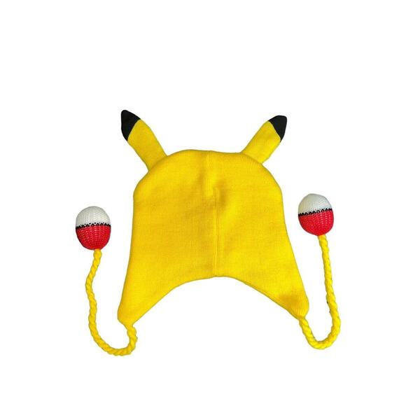 Pokemon Pikachu Beanie Knit Nintendo Winter Hat With Ears & Pokeballs 2015 NEW - Picture 3 of 5